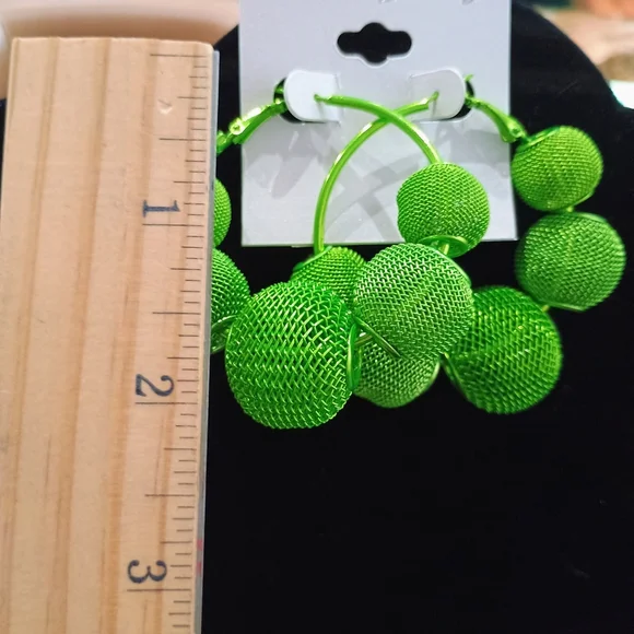 Vibrant Green Hoop Earrings - Picture 2 of 2